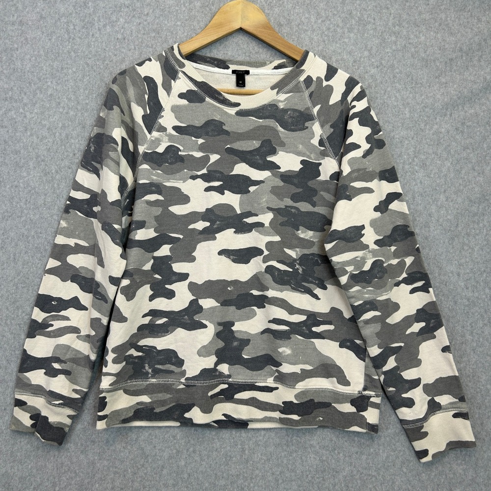 J.Crew Pullover Sweatshirt Grey Camouflage Terrycloth Casual Relaxed Size Medium